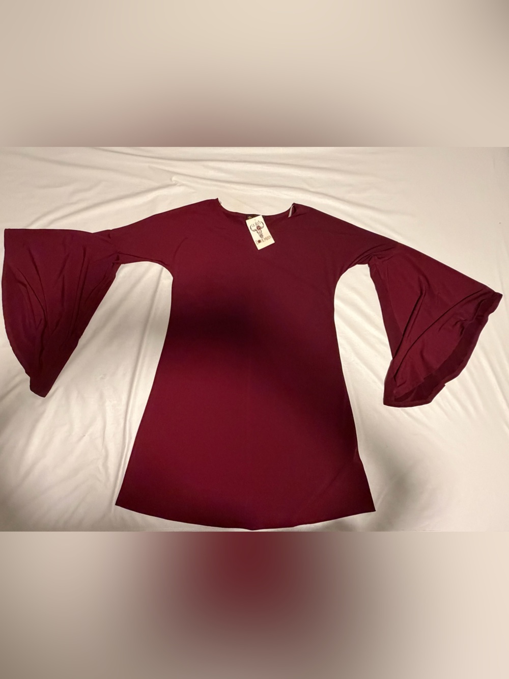 Western Style Bell-Sleeve Dress in Burgundy